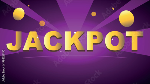  Jackpot winning banner with golden 3d text on purple rays background