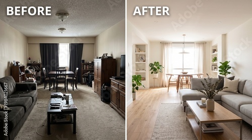 Living Room Renovation: Before and After Transformation, Clutter to Modern Comfort