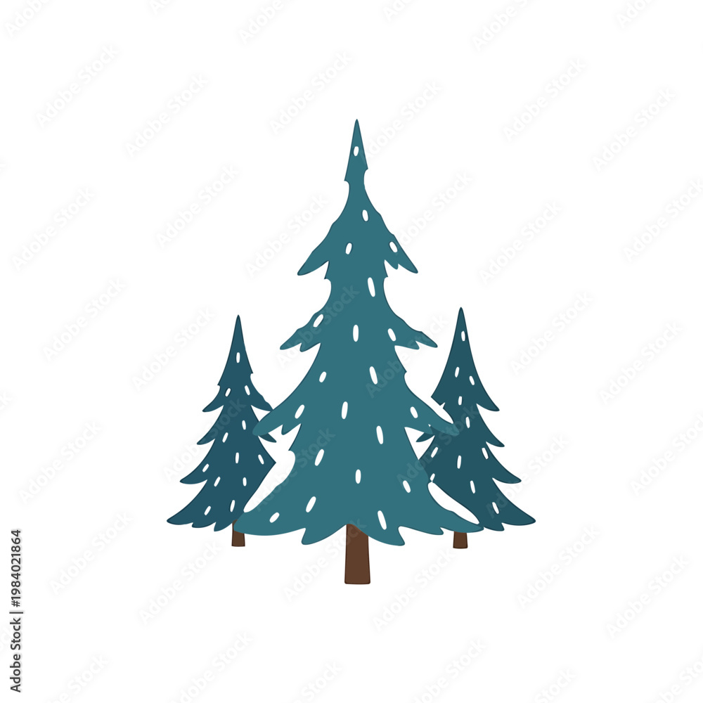Fototapeta premium Stylized Winter Pine Trees Vector Illustration with Snow