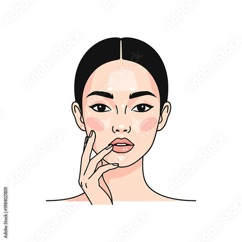Beautiful Asian Woman Face Illustration for Skincare and Beauty