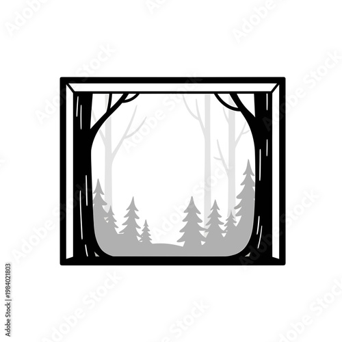 Minimalist Framed Forest Tree Silhouette Vector Illustration