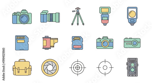 Collection of camera and photography tools.