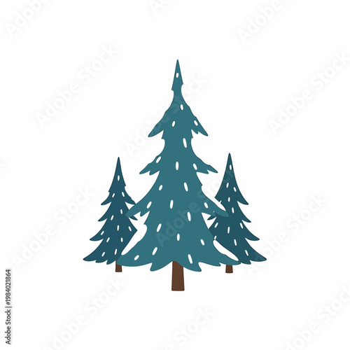 Stylized Winter Pine Trees Vector Illustration with Snow