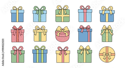 Colorful gift boxes with ribbons.