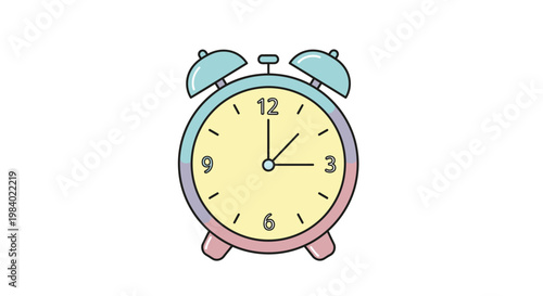Colorful cartoon alarm clock closeup.