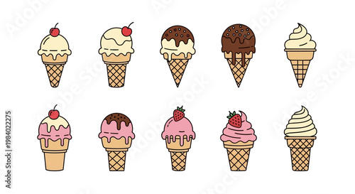 Colorful Ice Cream Cones Variety.