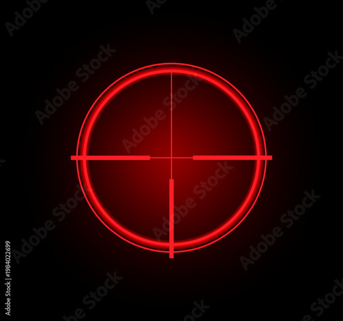 A radiant red crosshair emerges from the darkness expressing accuracy and dynamic control.