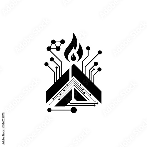 Black and white tech circuit logo.