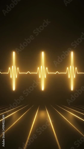 Glowing golden heartbeat line on dark background with rays