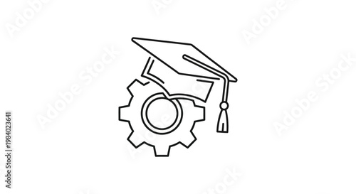 graduation cap and gear line art representing the strong connection between education engineering and career development.