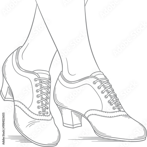 A pair of women's high-heeled shoes with laces and chunky heels and toes