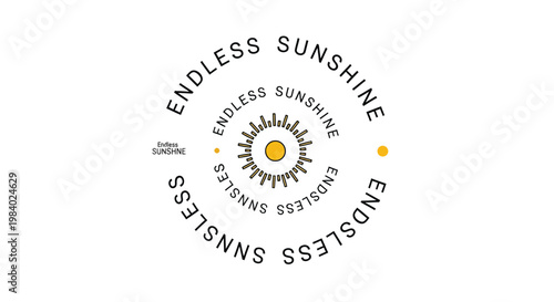 Sunshine, Endless Sunshine Vector Logo, Yellow Sun Icon, Circular Text Design