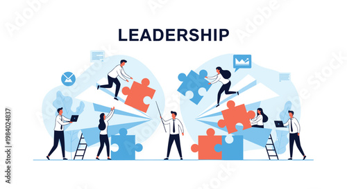 Team of business leaders collaborating on paper airplanes to solve complex puzzles and drive success through strategy and management.