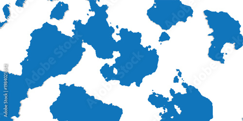 Abstract blue shapes float against stark white space with smooth gradients and soft shadows, minimal composition, background design