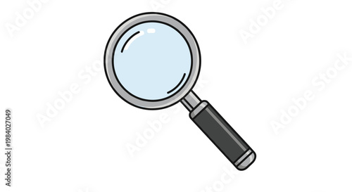 Simple magnifying glass tool with a black handle and metallic rim isolated on a white background for search and discovery.