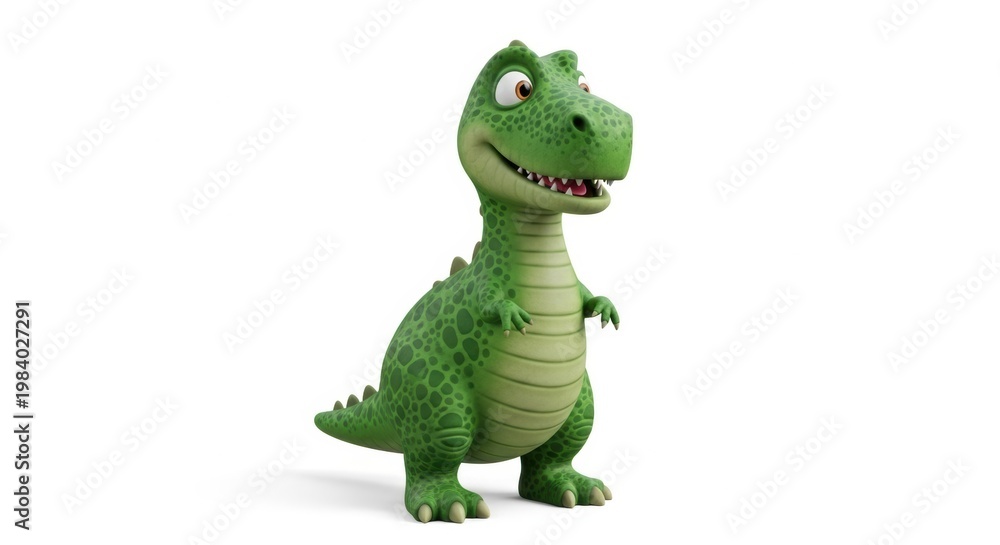 Fototapeta premium A cheerful cartoon dinosaur toy with a friendly expression and vibrant green scales