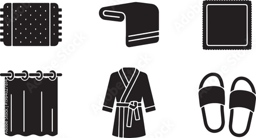 Black Solid Bathroom Textile Silhouettes Set of Six on White Background