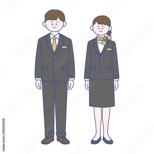 ホテルフロントスタッフの男女全身イラスト