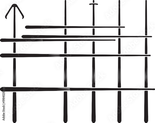 Black Solid Billiard Cue Types Silhouettes Set of Six on White Background