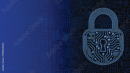 Digital Padlock Symbol on Circuit Board Background - protection, encryption, data, network