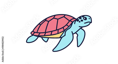 Colorful Cartoon Sea Turtle Swimming.