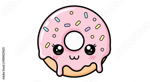 Cute cartoon pink frosted donut face.