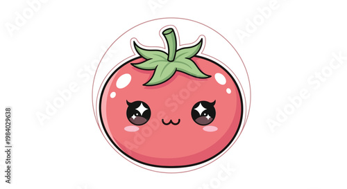 Cute cartoon tomato face smiling sweetly.