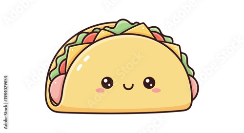 Cute taco with smiling face expression.