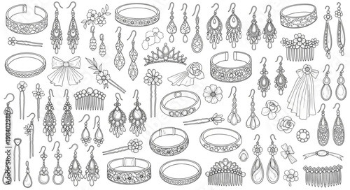 Jewelry Sketch - A Detailed Illustration of Bracelets and Earrings.