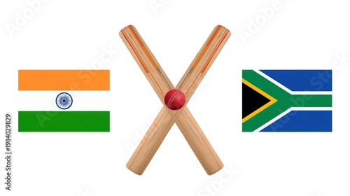 Cricket rivalry between india and south africa using national flags and bat