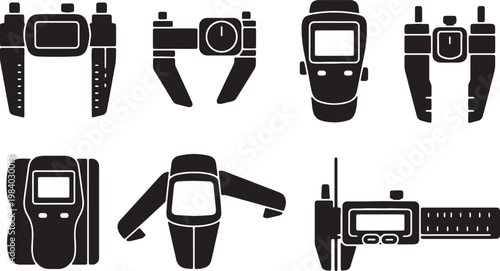 Black Solid Body Fat Caliper Silhouettes Set of Six on White Background