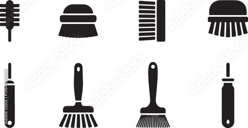 Black Solid Bottle Cleaning Brushes Silhouettes Set of Six on White Background