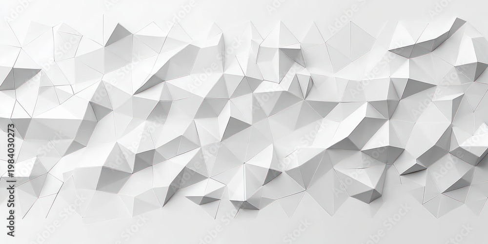 Fototapeta premium white three-dimensional low poly geometric wall with folded faceted paper-like triangles and soft shadows, minimalist serene abstract texture