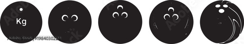 Black Solid Bowling Balls Silhouettes Set of Six on White Background