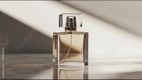 Elegant perfume bottle display with light and shadow