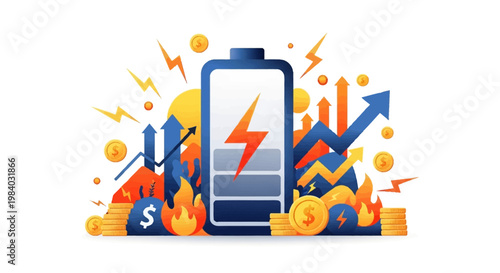 Quadro su tela A vector illustration visually represents energy inflation with rising arrows, f