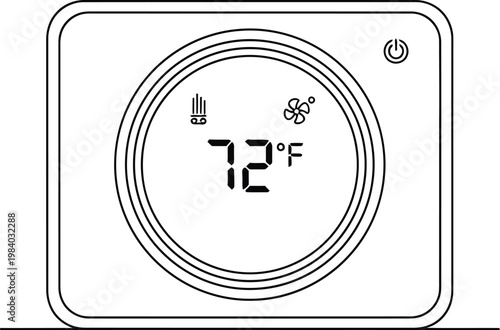 Modern smart thermostat with digital temperature display and control buttons vector illustration