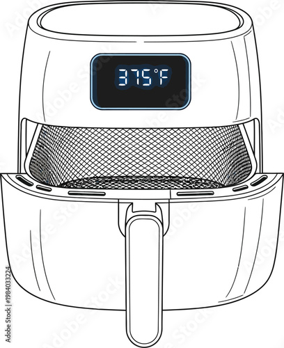 Modern air fryer with digital temperature display and basket