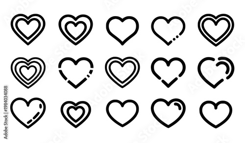 Black Heart Outline Icon Collection with Bold Line Love Symbols in Modern Vector Style