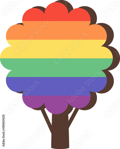 Vibrant Rainbow Tree Illustration, Glossy Soft Effect Pride Tree with Colorful, Symbol of Growth and LGBTQA Diversity Isolated