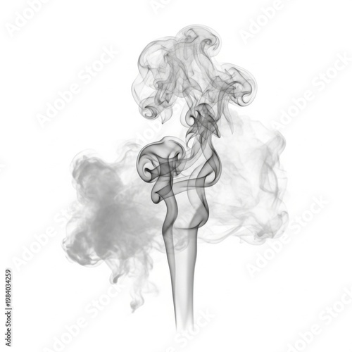 Wispy gray smoke plume rising against a solid white background