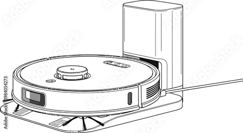 Robot vacuum cleaner charging on its docking station base