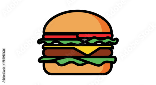 Colorful cartoon hamburger food illustration.