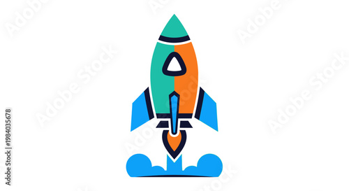 Colorful Rocket Ship Launching Upwards.