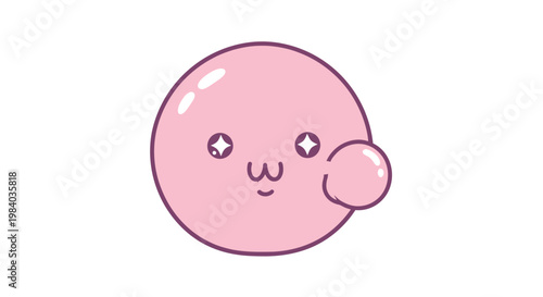 Cute pink cartoon character face smiling.