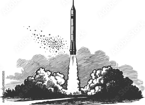 Hand Drawn Sketch of Ballistic Missile Launching Vertically from Underground Silo
