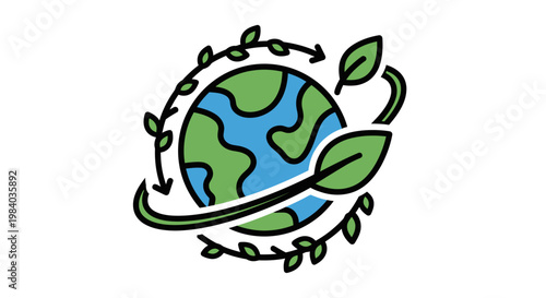 Earth Globe with Green Leaves.