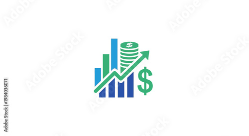 Green arrow graph with dollar sign.