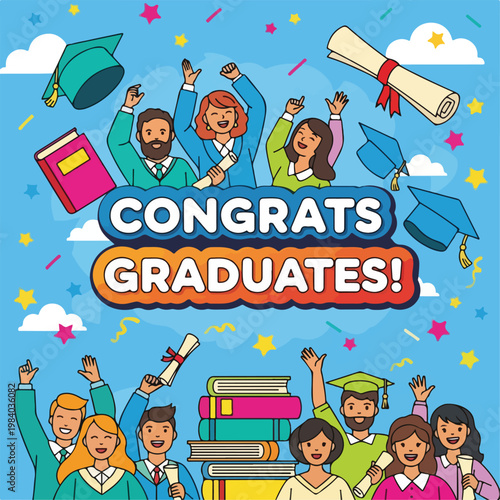 Group of happy graduates celebrating together.