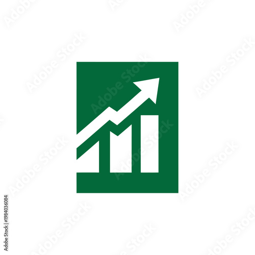 Green graph with rising arrow.